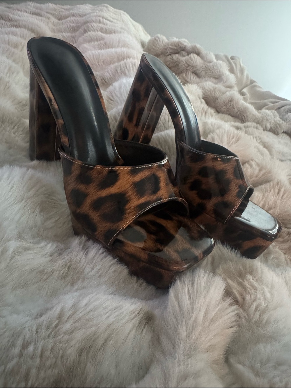 Leopard Print Platform Mule Heels - Brown